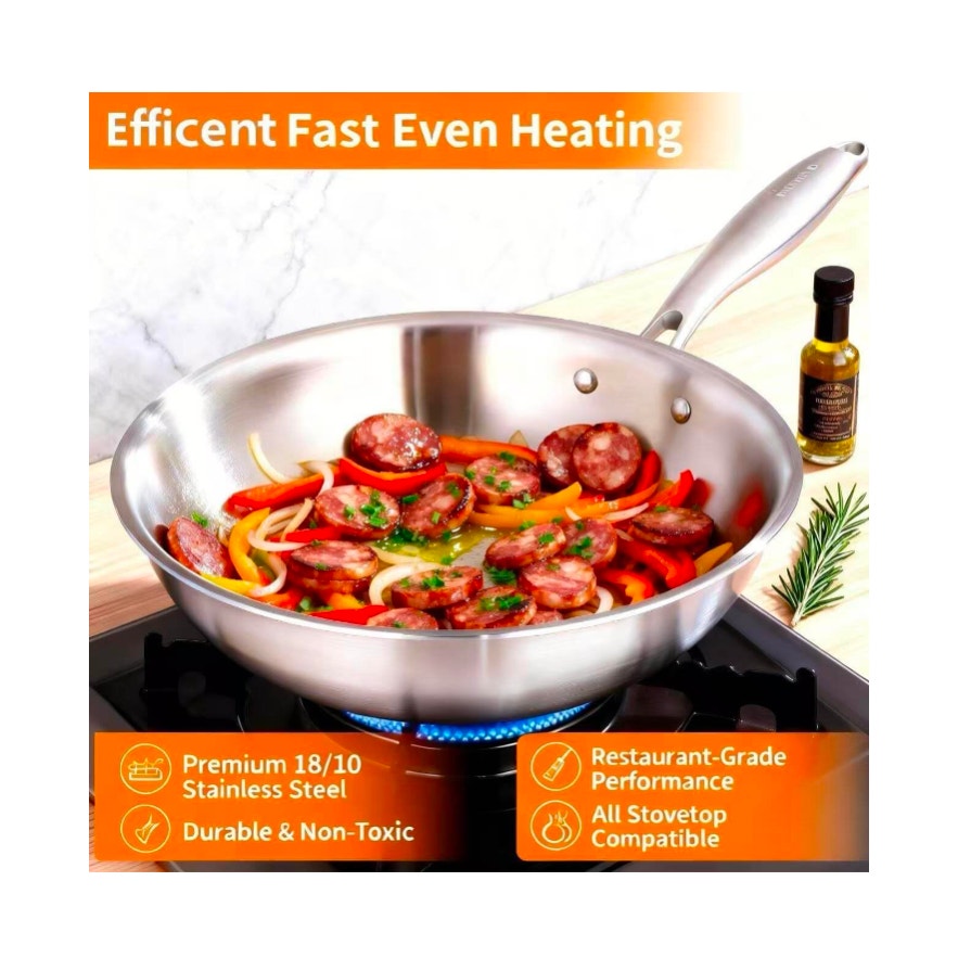 Tri-Ply Stainless Steel 12 inch Wok & Stir-Fry Pan