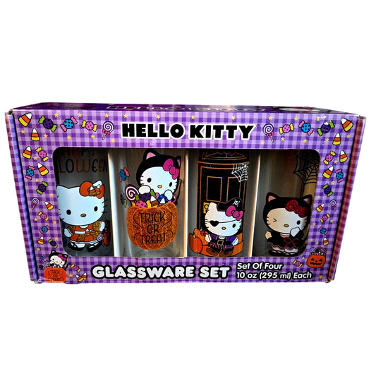 Hello Kitty and Friends Sparkly Halloween Glassware Set of 4 - 10oz Glasses NEW