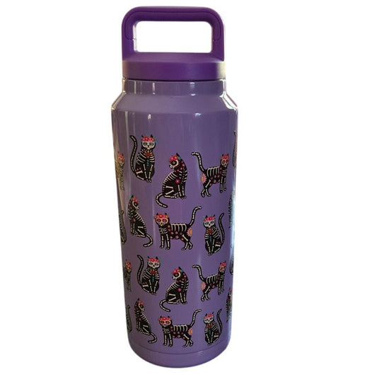 Dia De Los Muertos Sugar Skull Cat Insulated Stainless Steel Water Bottle Halloween