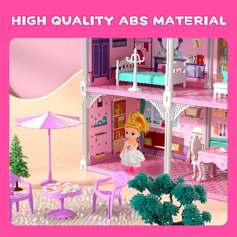 Hot Bee 4-Floor Dollhouse Toy for Girls - 12 Rooms, BPA-Free Plastic, Lights & Sounds - New