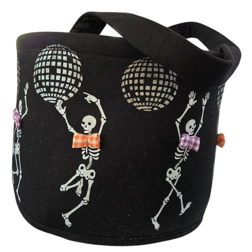 Dancing Disco Skeletons w/ Bow Tie Fabric Halloween Bucket with Carry Handle