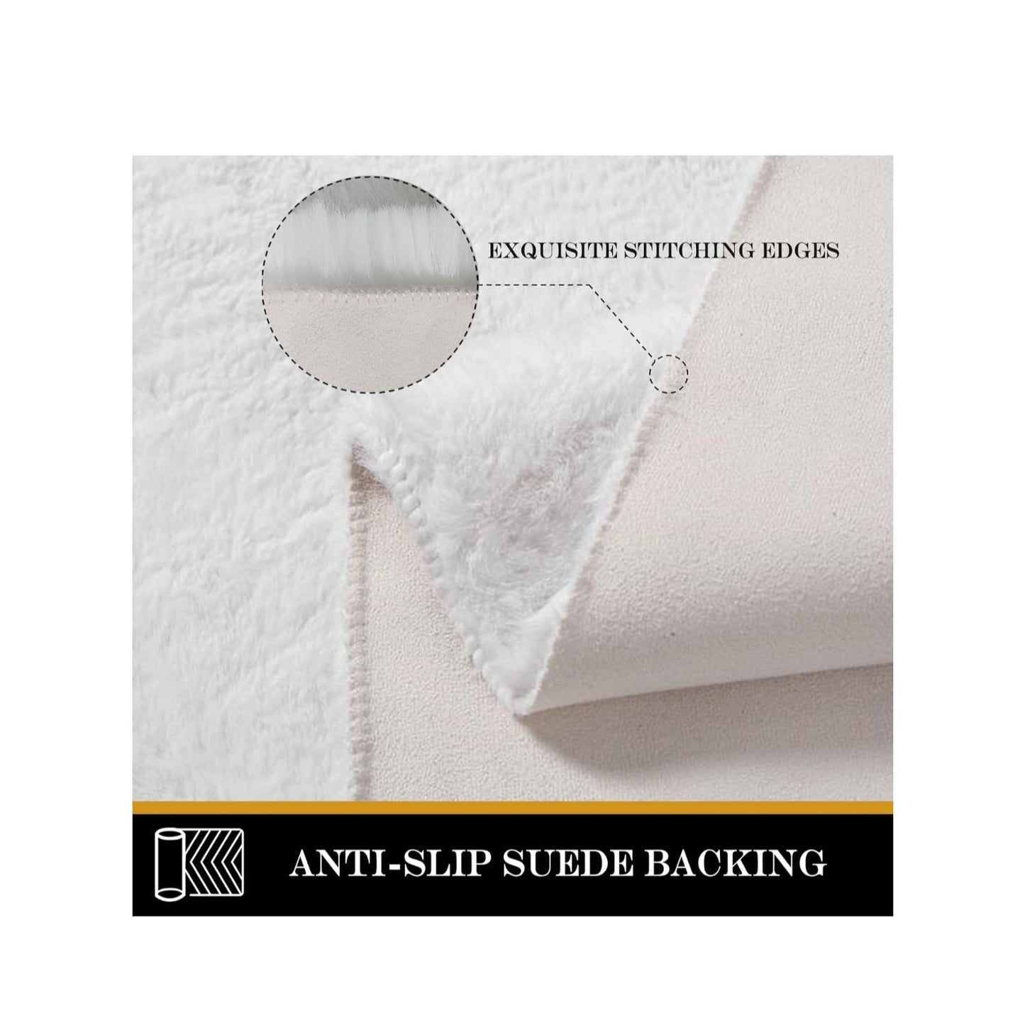 Soft White Fluffy Faux Fur Rug 6x9 Anti-Slip Non-Slip