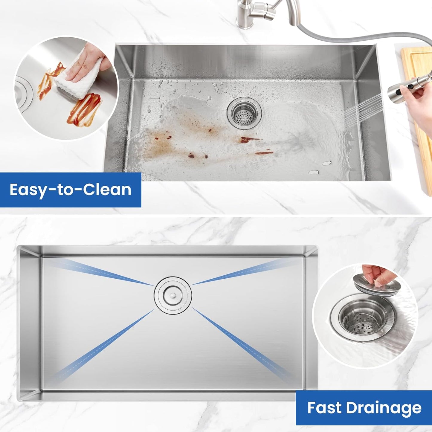 25x18 Undermount Kitchen Sink 16 Gauge 304 Stainless Steel w/ Bottom Grid & Drain Assembly