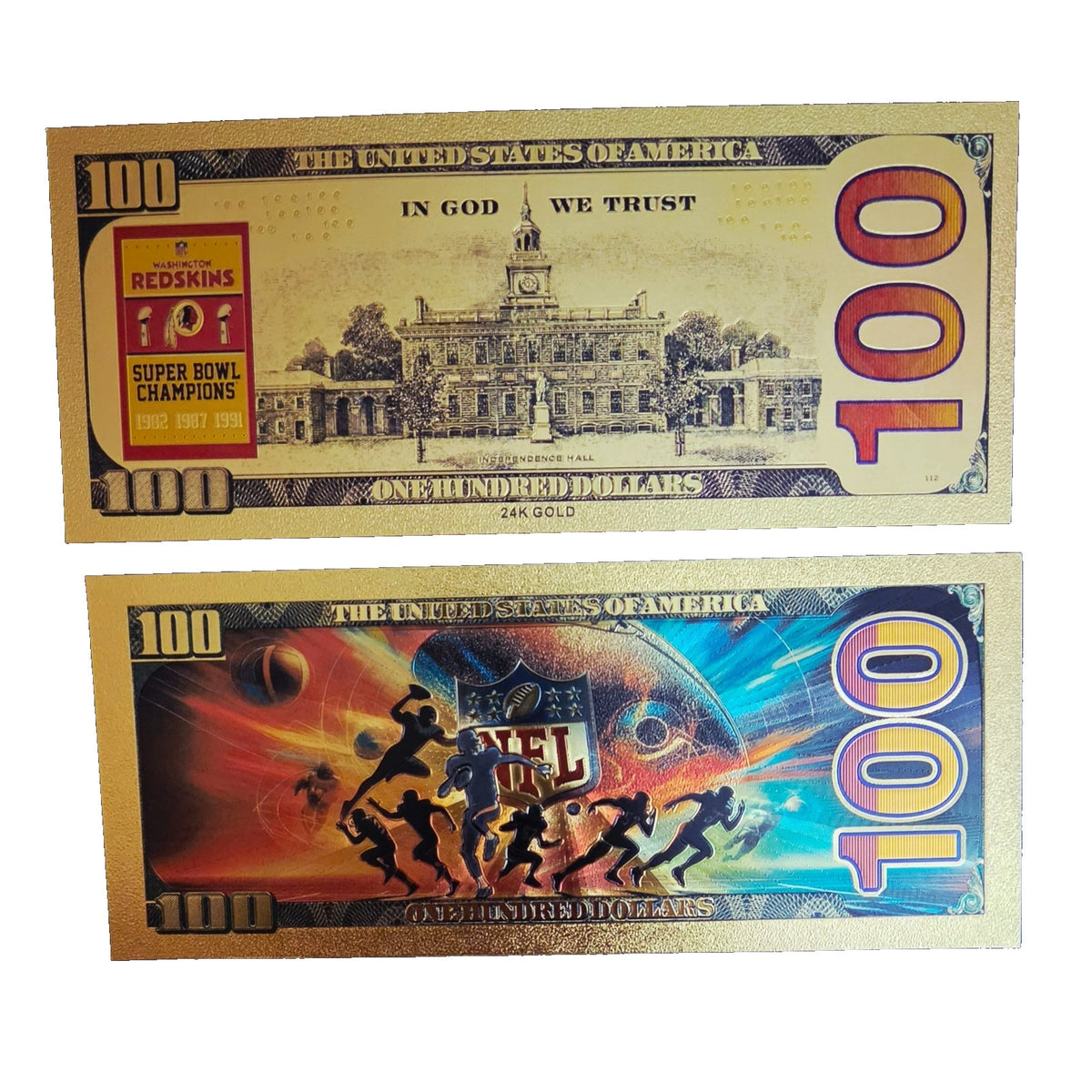 Washington Redskins Gold $100 Bill Custom Novelty Metal Fan Gift Collectible Set