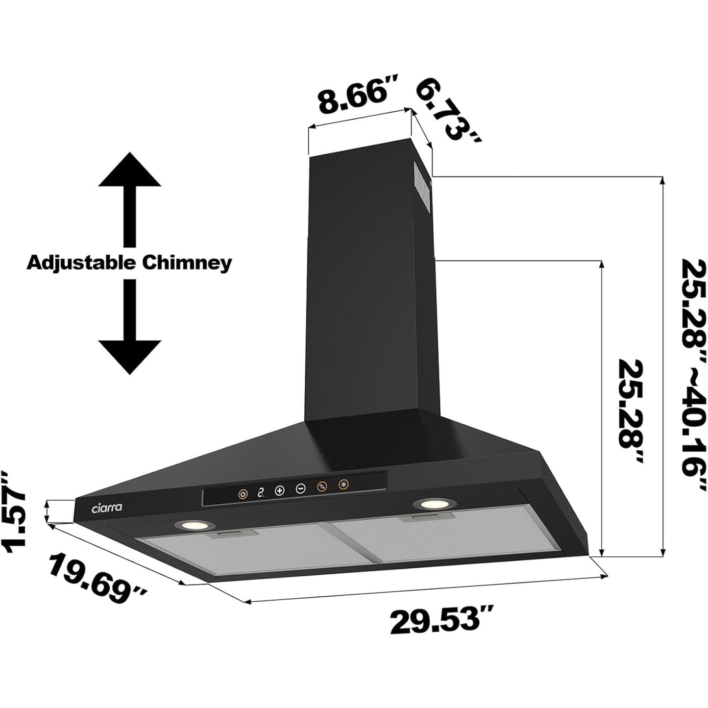 Black Range Hood 30" Wifi Smart Home Device Voice Control Stove Vent 3 Speed Fan Wall Mount
