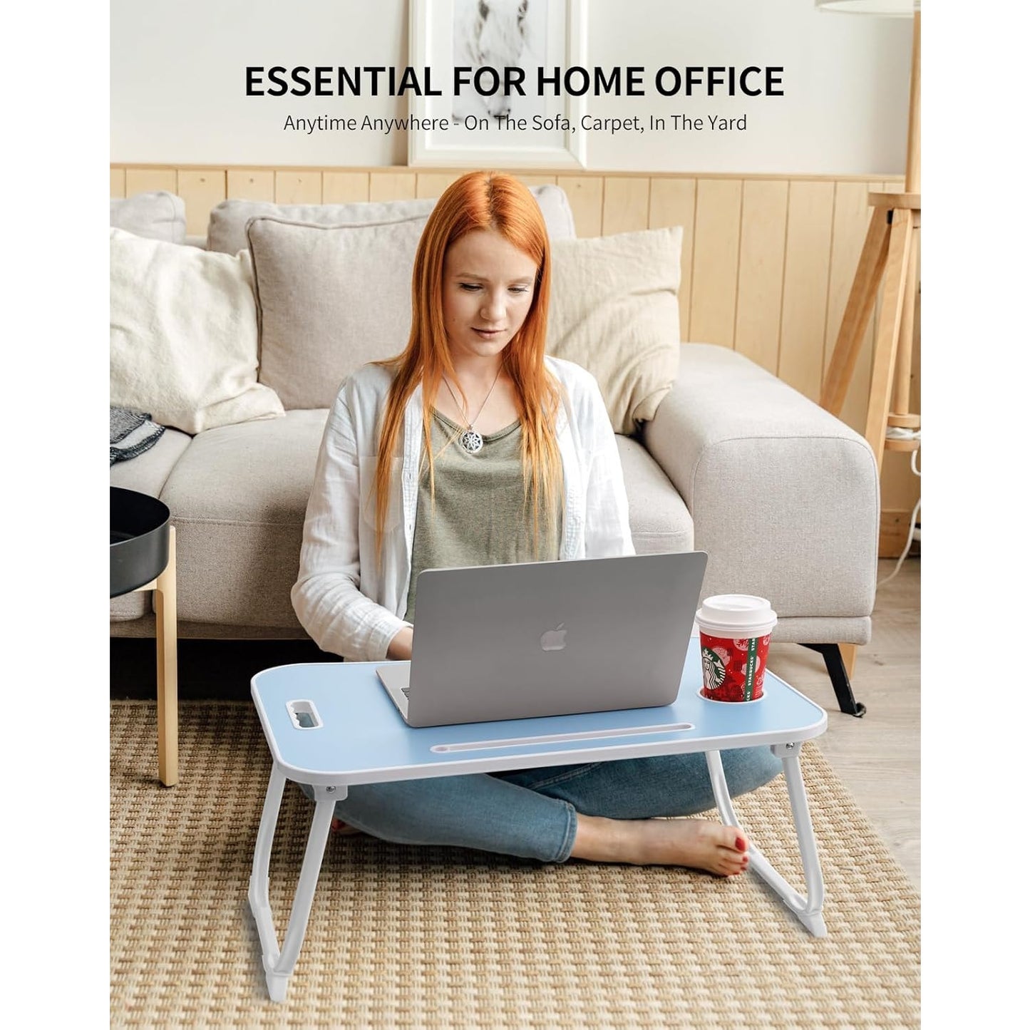 New Laptop Bed Desk Foldable Lap Table Stand with Cup Holder & Tablet Slot
