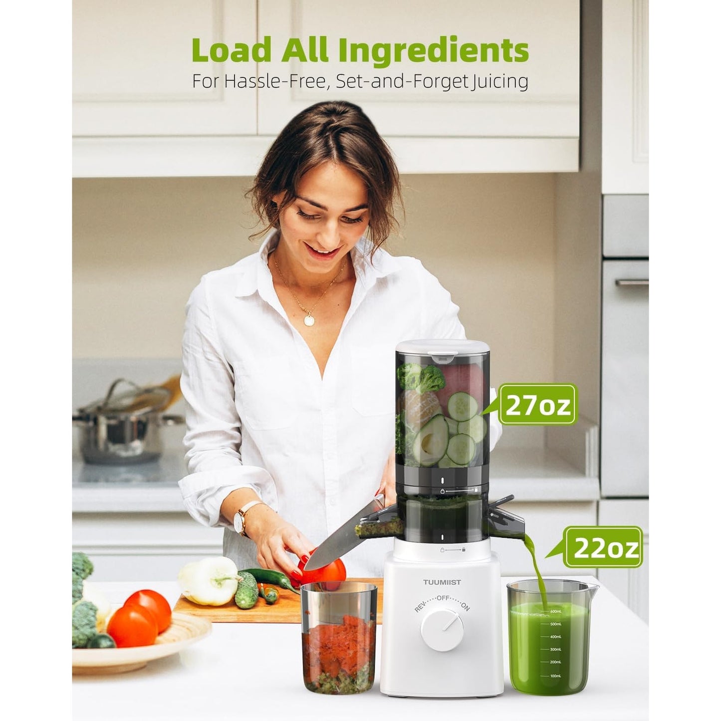 Cold Press Juicer with 8 Juice Bottles - Masticating Juicer Machine