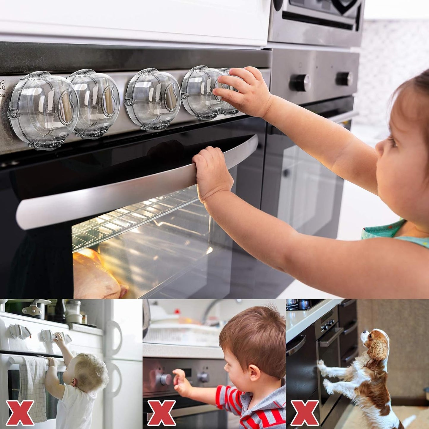 5 Stove Knob Covers for Child Safety 1 Oven Lock Mom's Choice Gold Awards Winner