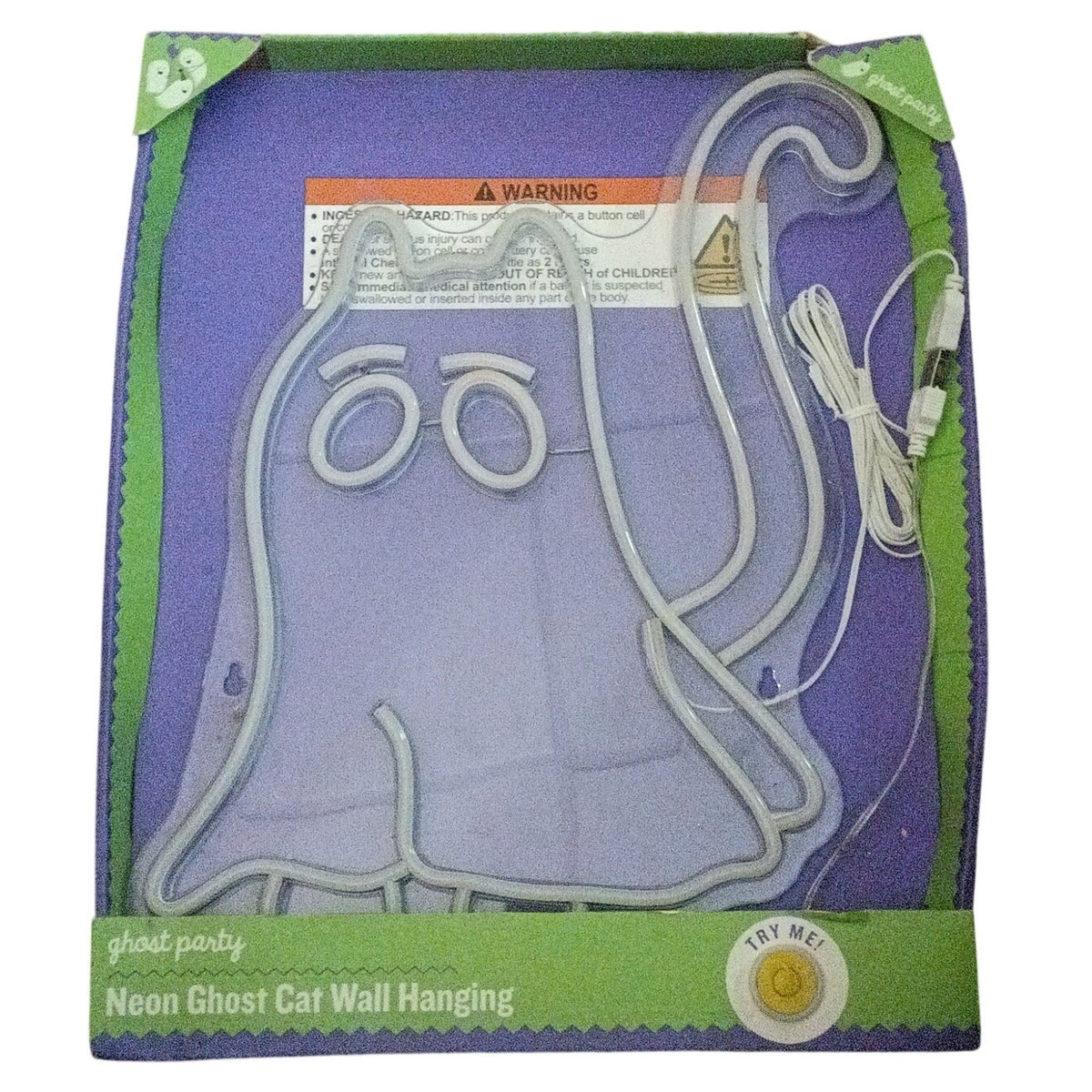 Halloween 15" White & Orange Ghost Cat USB Neon Sign by Ashland