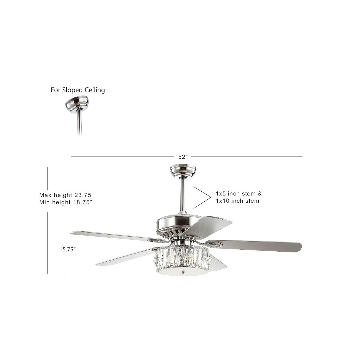 JONATHAN Y JYL9706A Mandy 52" 3-Light Crystal Prism Drum LED Ceiling Fan w/ Remote Chrome
