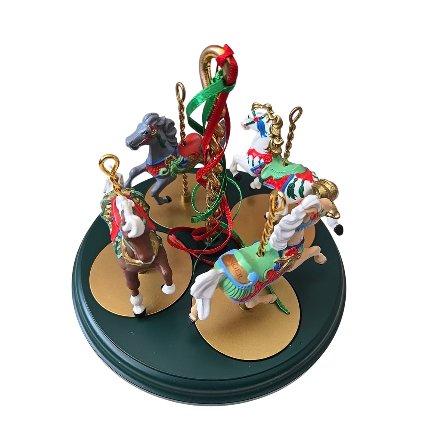 Hallmark Carousel & Horses Christmas Ornaments Set Of 4 Horses & Stand 1989