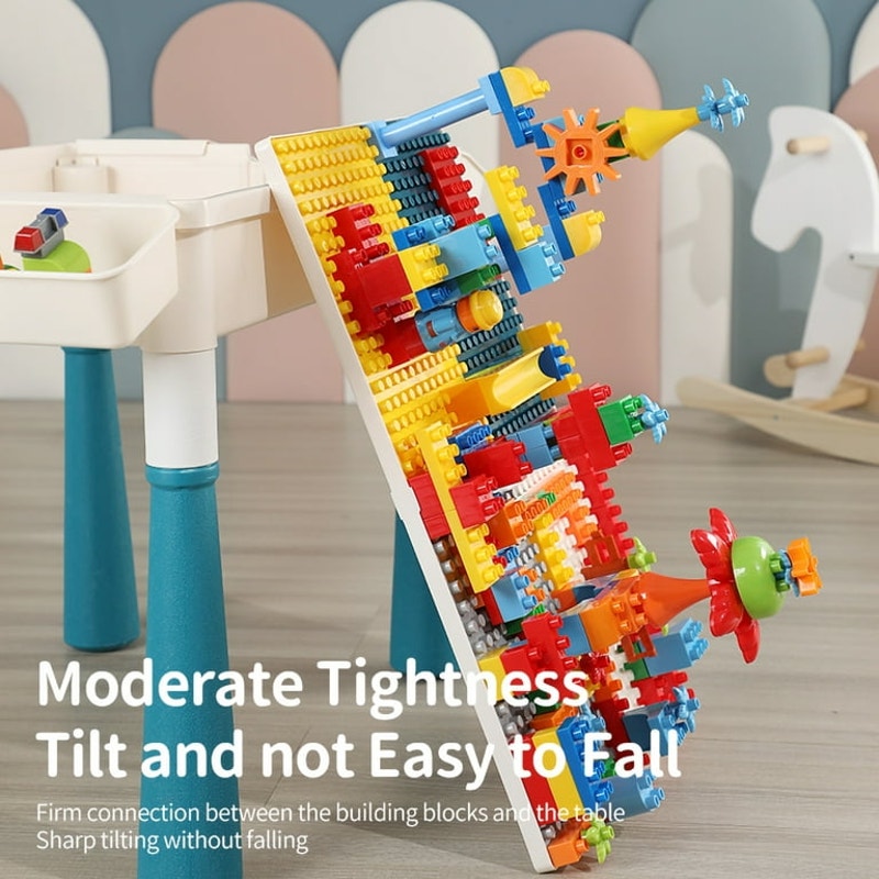 Small Building Block Table, Chair & 85 Piece Building Block Set w/ Storage