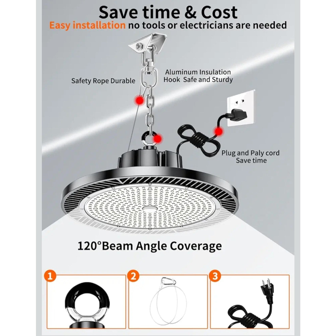 6 Pack LED High Bay Shop Light Brightness 250W 100V-277V IP65 Waterproof 5000K