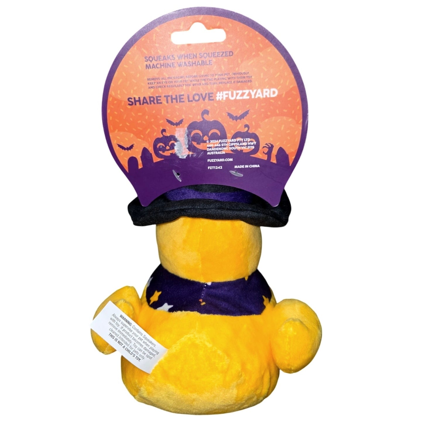 FuzzYard 10" Dog Toy w/ Squeaker Yellow Halloween Witch Duck Machine Washable