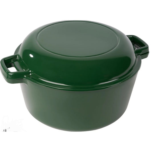 New in Box 2-in-1 Enameled Cast Iron Dutch Oven Pot Lid Pan 6qt + 2qt