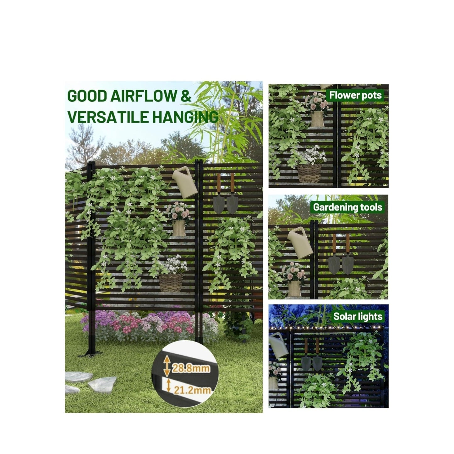 Outdoor Privacy Screen Fence w/ Stand 3'x6' Freestanding Metal Divider