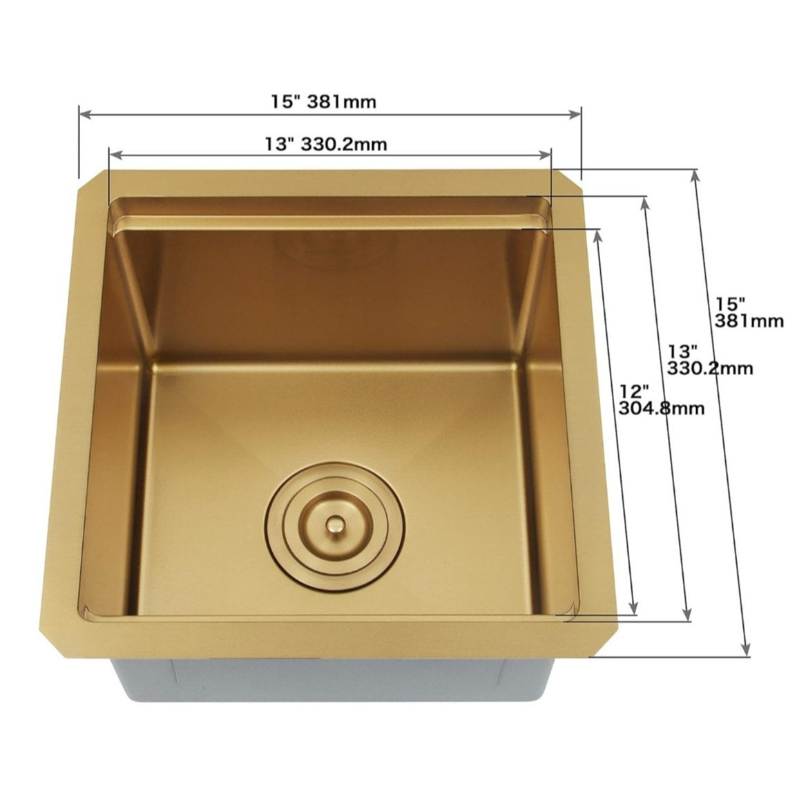 NEW Gold Bar Sink 15" Undermount w/ Cutting Board, Sink Grid, & Drain Assembly