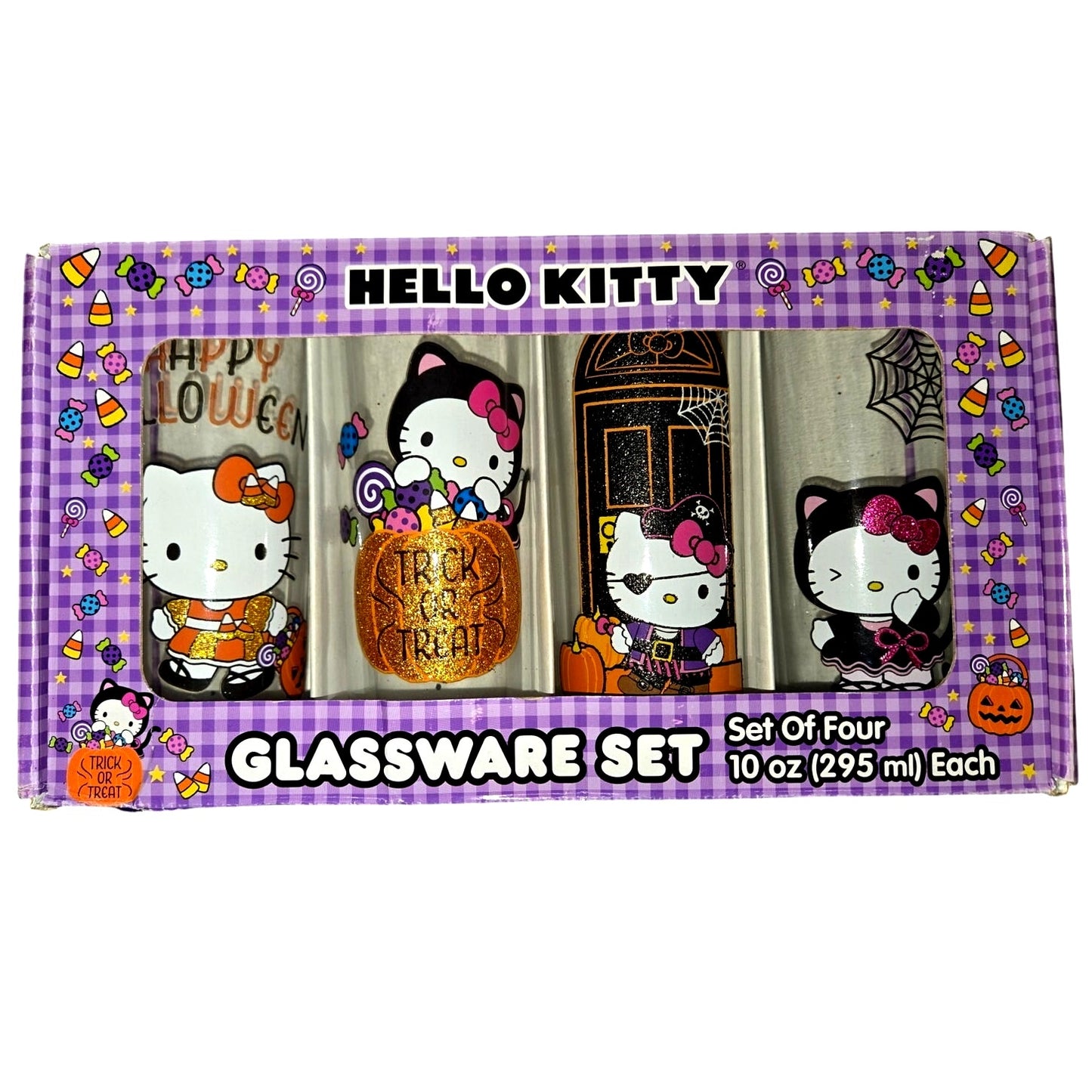 Hello Kitty and Friends Sparkly Halloween Glassware Set of 4 - 10oz Glasses NEW