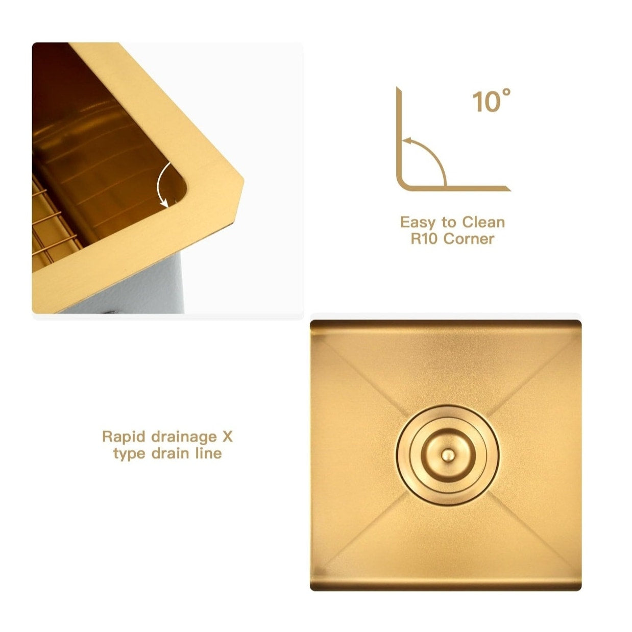 NEW Gold Bar Sink 15" Undermount w/ Cutting Board, Sink Grid, & Drain Assembly
