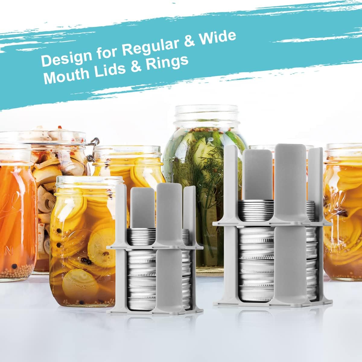 Canning Mason Jar Lid Storage Organizer 4 Pk for Storing Wide & Regular Mouth Lids Rings