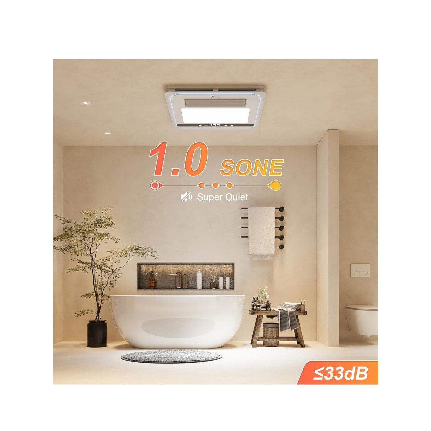 Quiet Bathroom Heater, Exhaust Ventilation Fan, & LED Light Combo 190 CFM 1760W w/ Remote