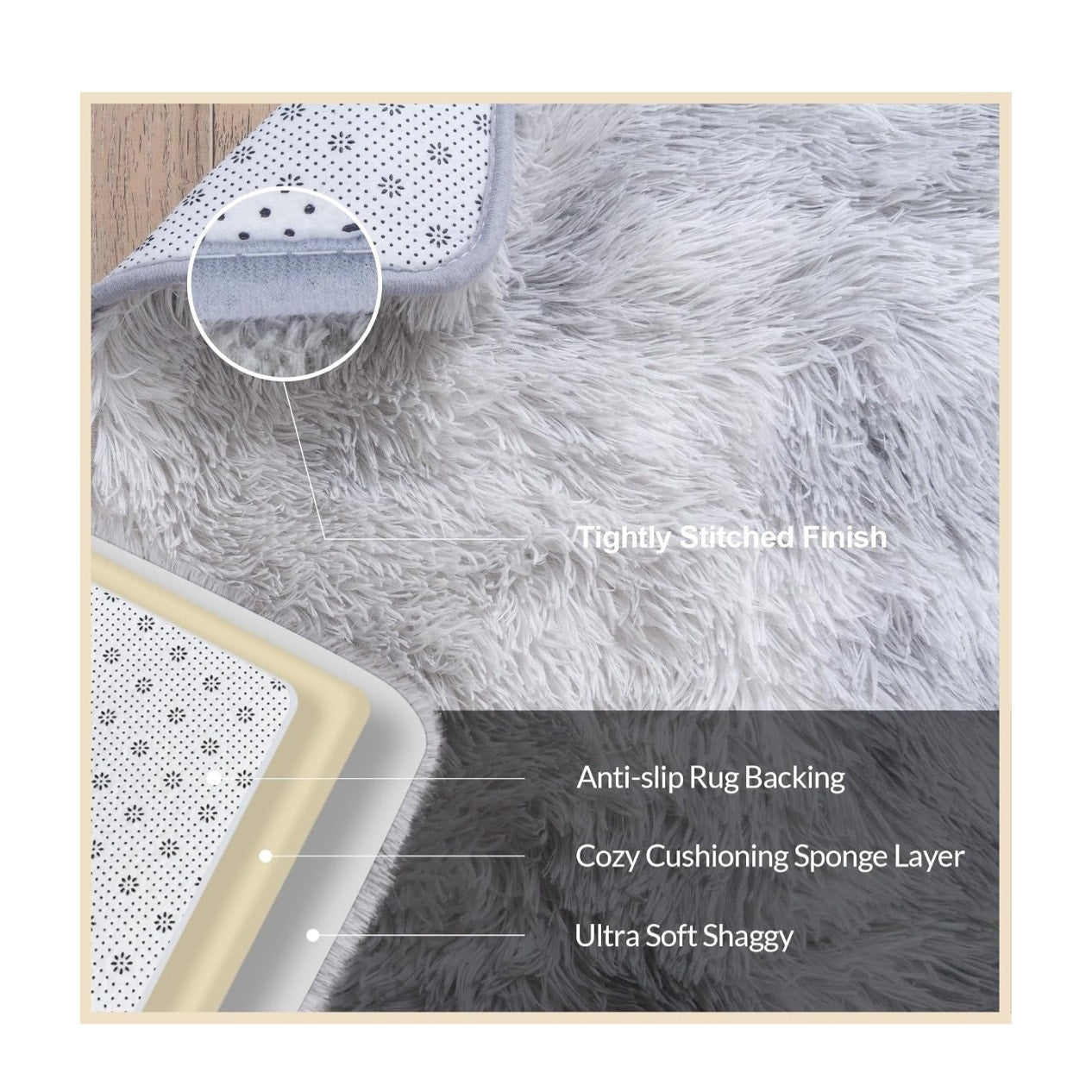 Large Fluffy Fuzzy Shag Rug 8x10 Non-Slip Gray