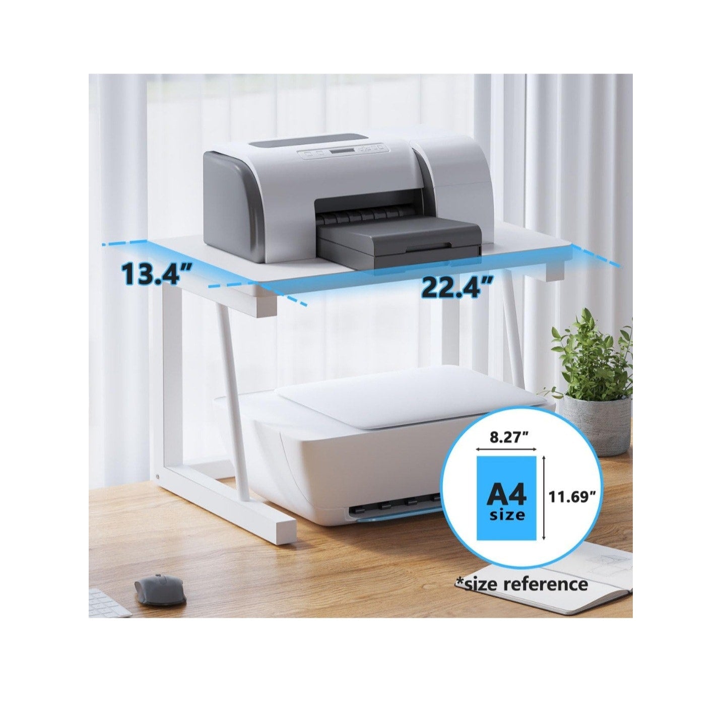 White Desktop Printer Stand 2-Tier Shelf for Printer Scanner Copier Fax Machines