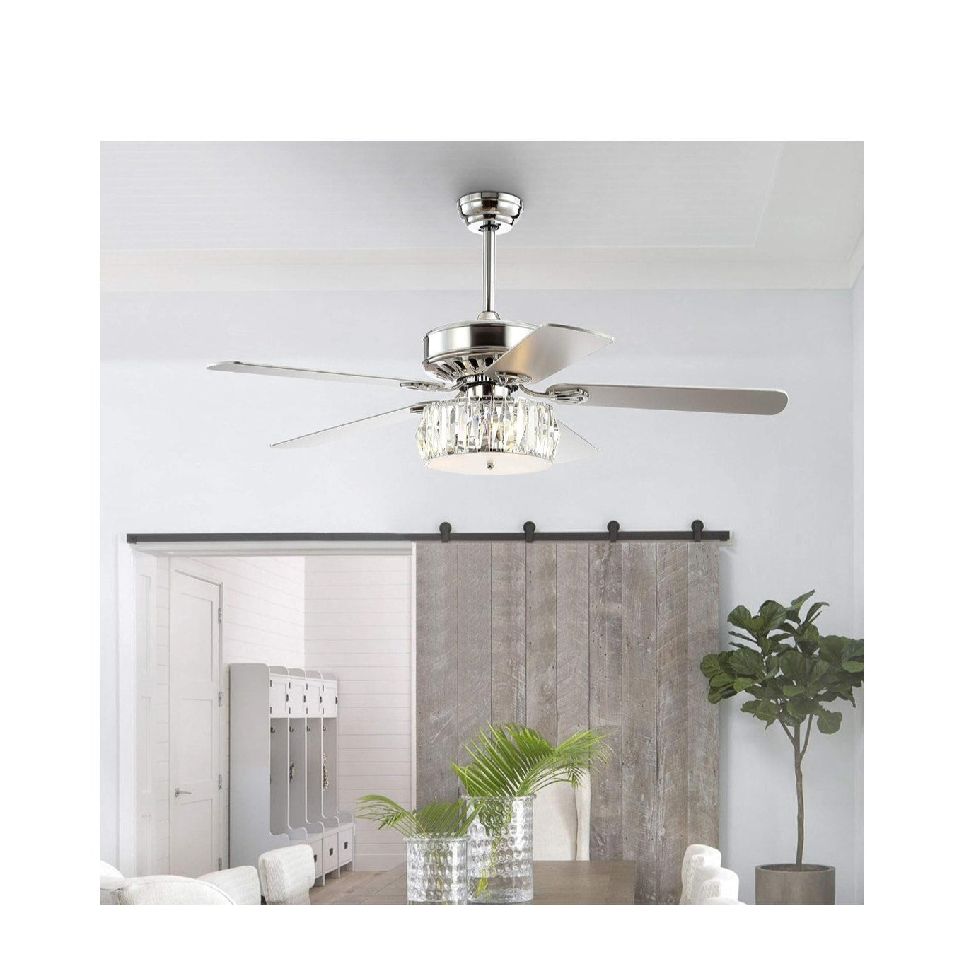 JONATHAN Y JYL9706A Mandy 52" 3-Light Crystal Prism Drum LED Ceiling Fan w/ Remote Chrome