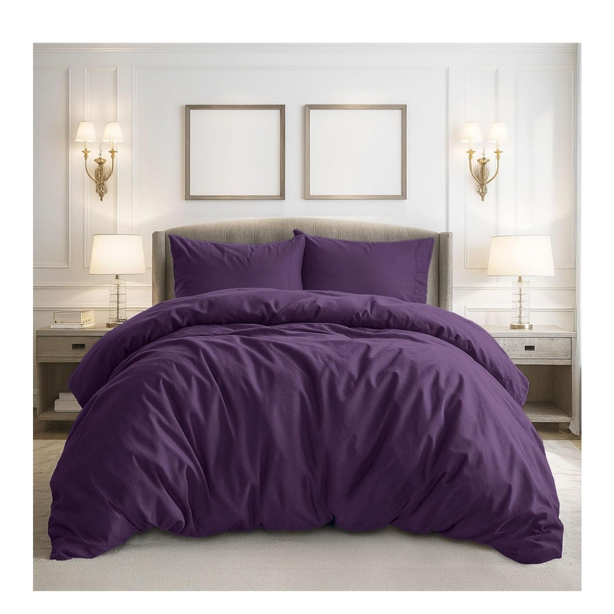 Purple Microfiber King Duvet Cover Set w/ Shams & King Down Alt Duvet Insert