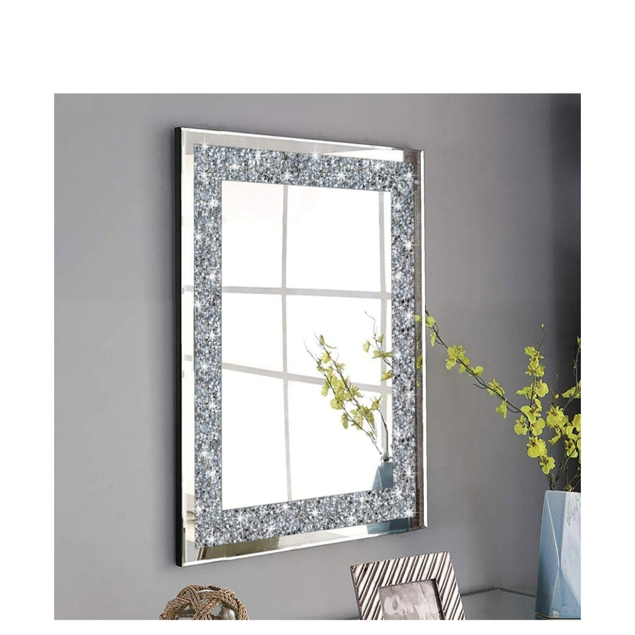 Crystal Crush Diamond Rectangle Silver Mirror for Wall Decoration 20x28inch Wall Hang Frameless Mirror .
