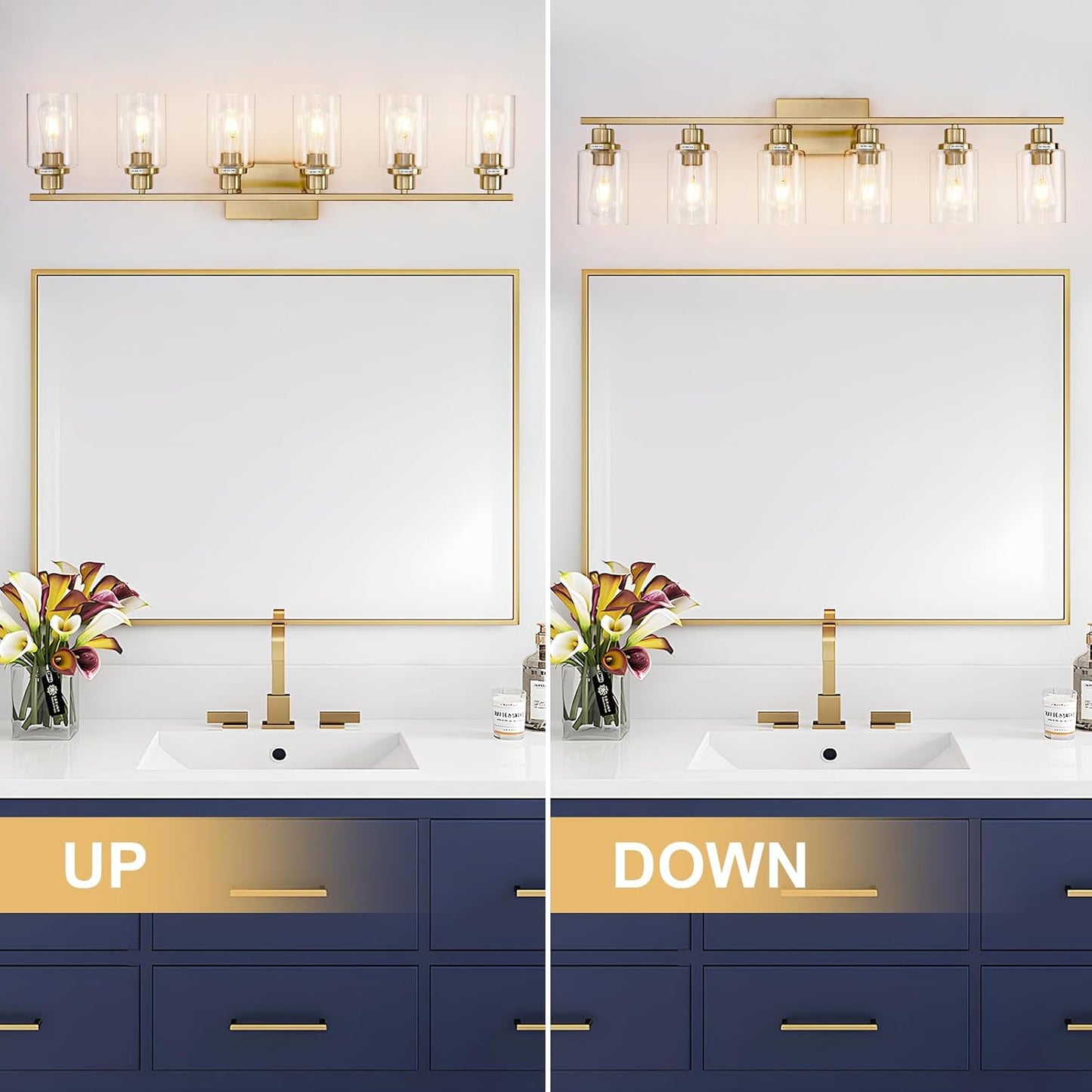 New 6 Light Gold Bathroom Light Fixture Brushed Brass Vanity Light Wall Lighting