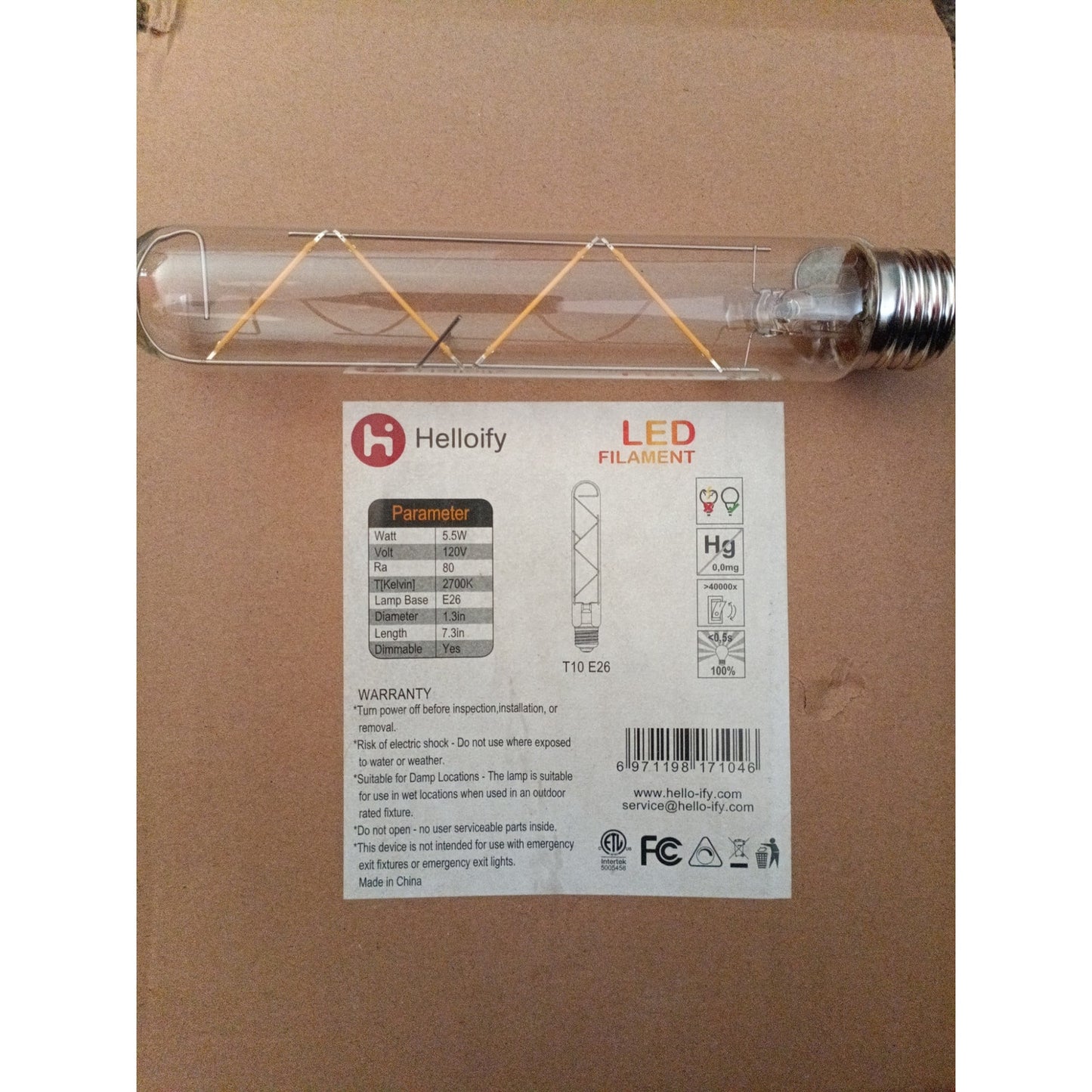 helloify T10 Vintage LED Edison Bulb, 40W Equivalent, Dimmable, 2700K Warm White