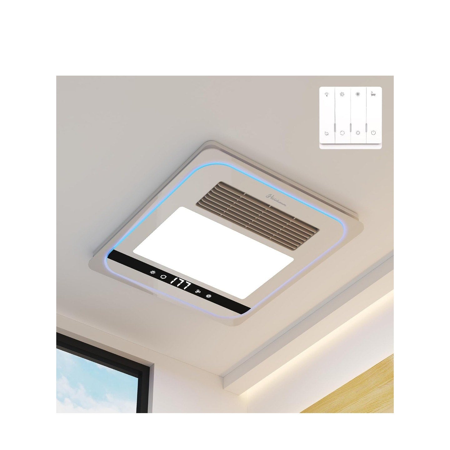 Quiet Bathroom Heater, Exhaust Ventilation Fan, & LED Light Combo 190 CFM 1760W w/ Remote