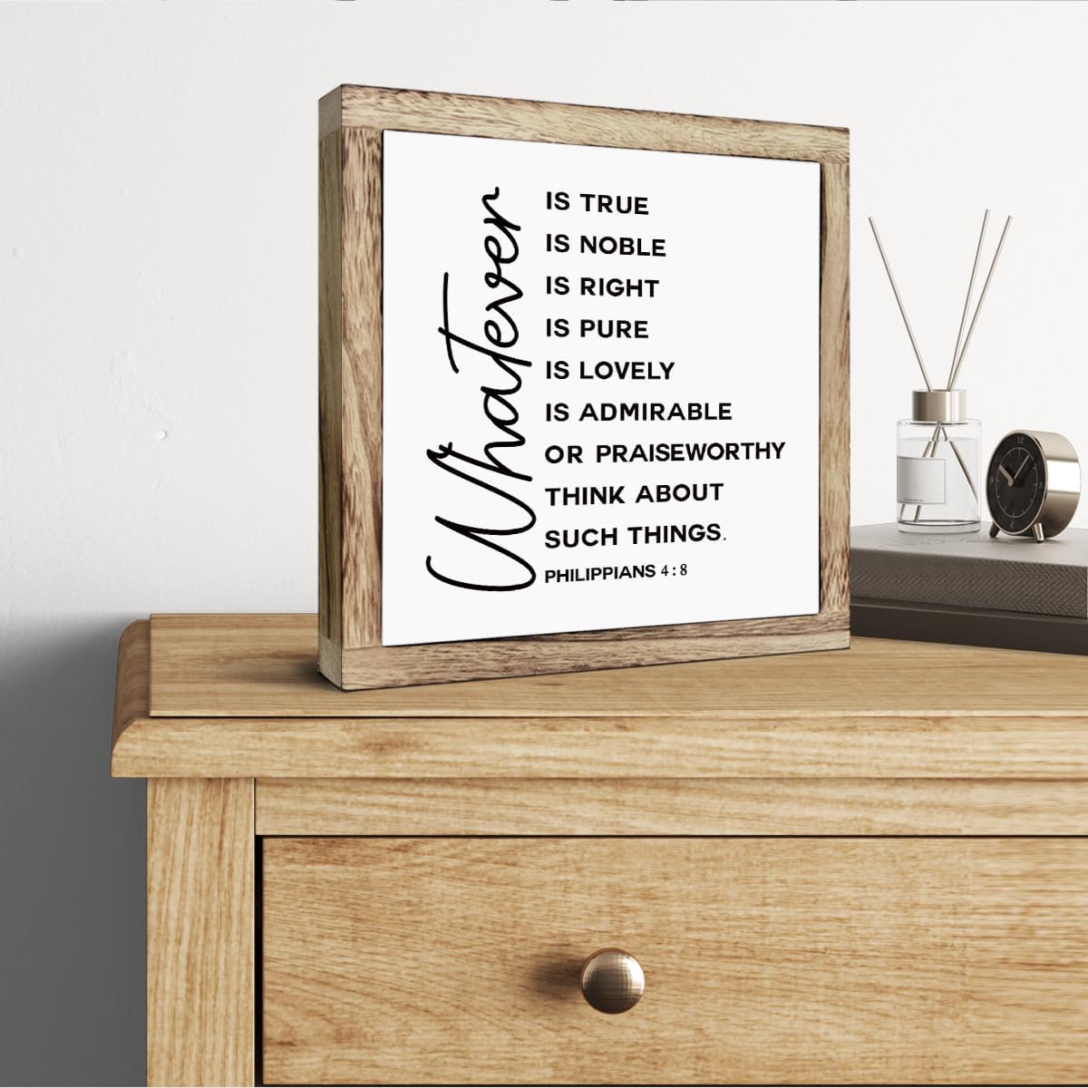 Philippians 4:8 Wooden Plaque for Wall or Table Inspirational Bible Verse Art