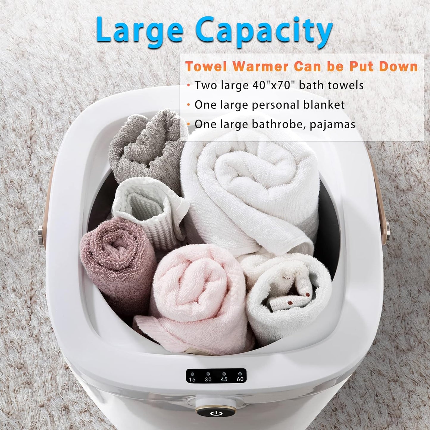 New Towel Warmer Bucket Large Spa Hot Towels in 10 Min Fits Two Oversized Towels