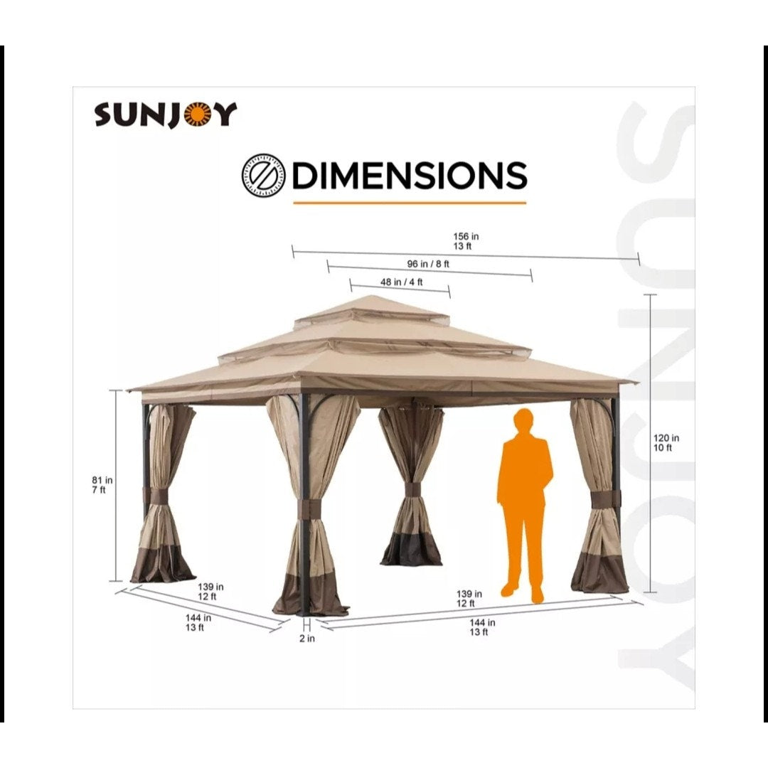 NEW Sunjoy 12 x 12 3-Tier Soft top Gazebo w/ Canopy, Mosquito Netting, & Curtains