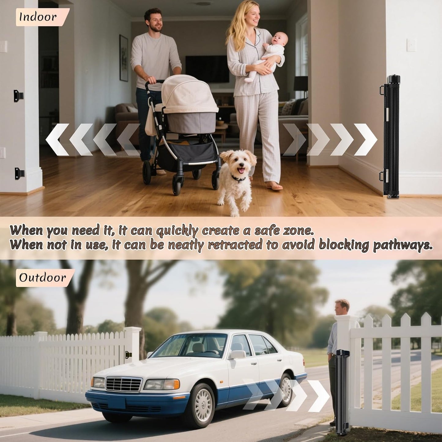 New Retractable Baby / Pet Gate Extra Wide Reinforced 34" x 200" Indoor Outdoor 16FT Garage Gate