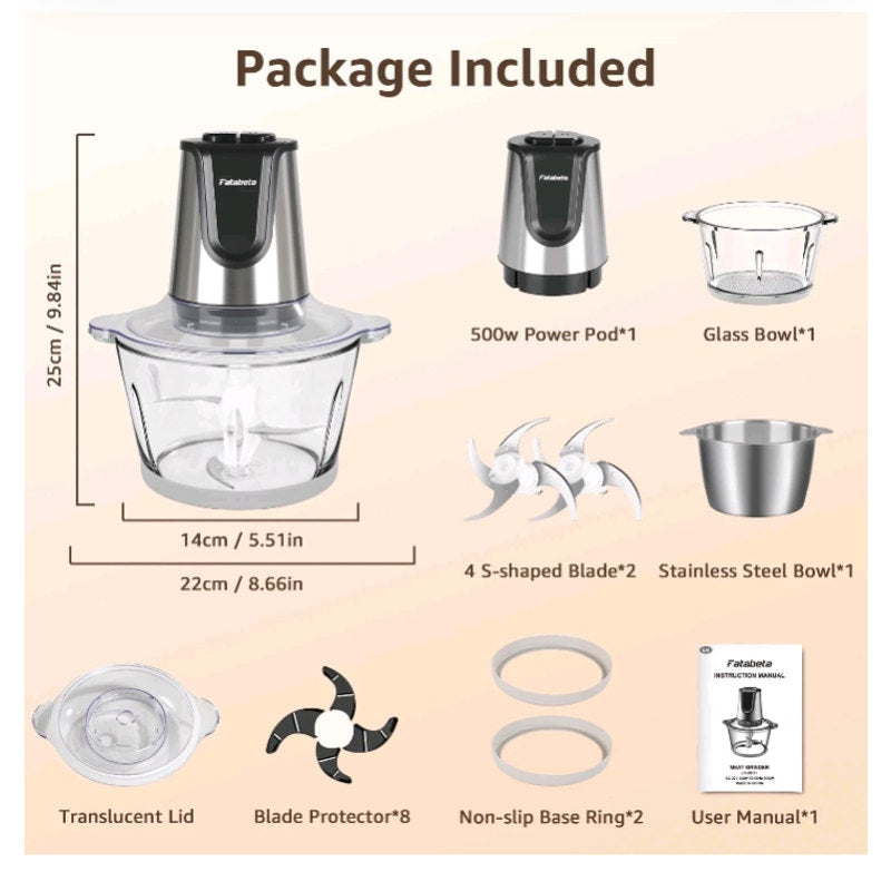 meat grinder Food Processor, 500W Electric Food Chopper with 2 Bowls