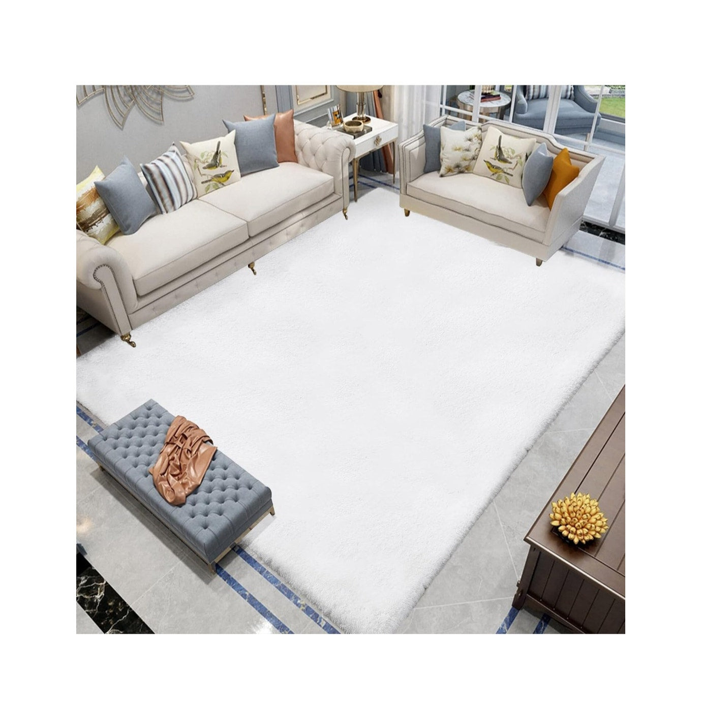 Soft White Fluffy Faux Fur Rug 6x9 Anti-Slip Non-Slip
