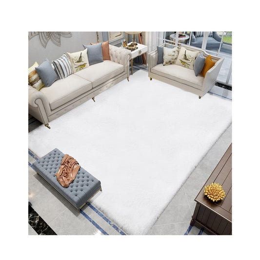 Soft White Fluffy Faux Fur Rug 6x9 Anti-Slip Non-Slip