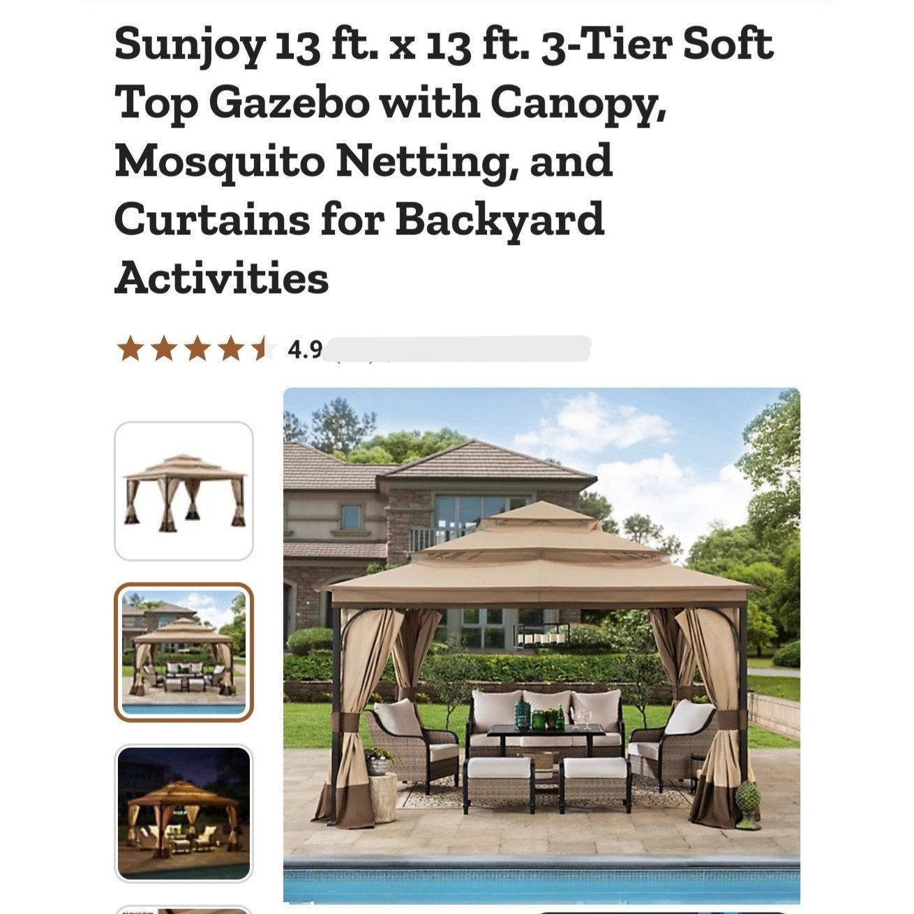 NEW Sunjoy 12 x 12 3-Tier Soft top Gazebo w/ Canopy, Mosquito Netting, & Curtains