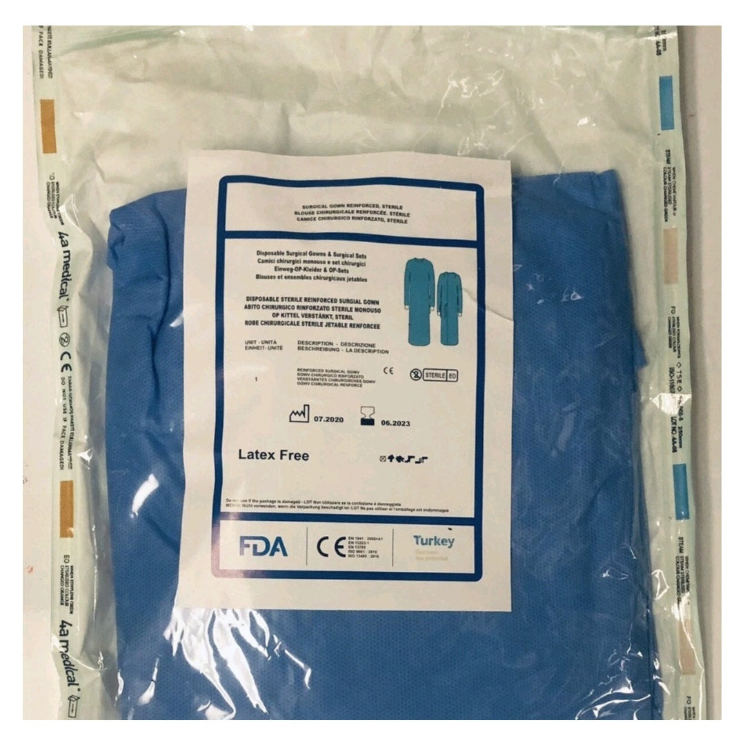 10 pcs Blue Disposable Sterile Reinforced Gown/Latex Free/Sealed each