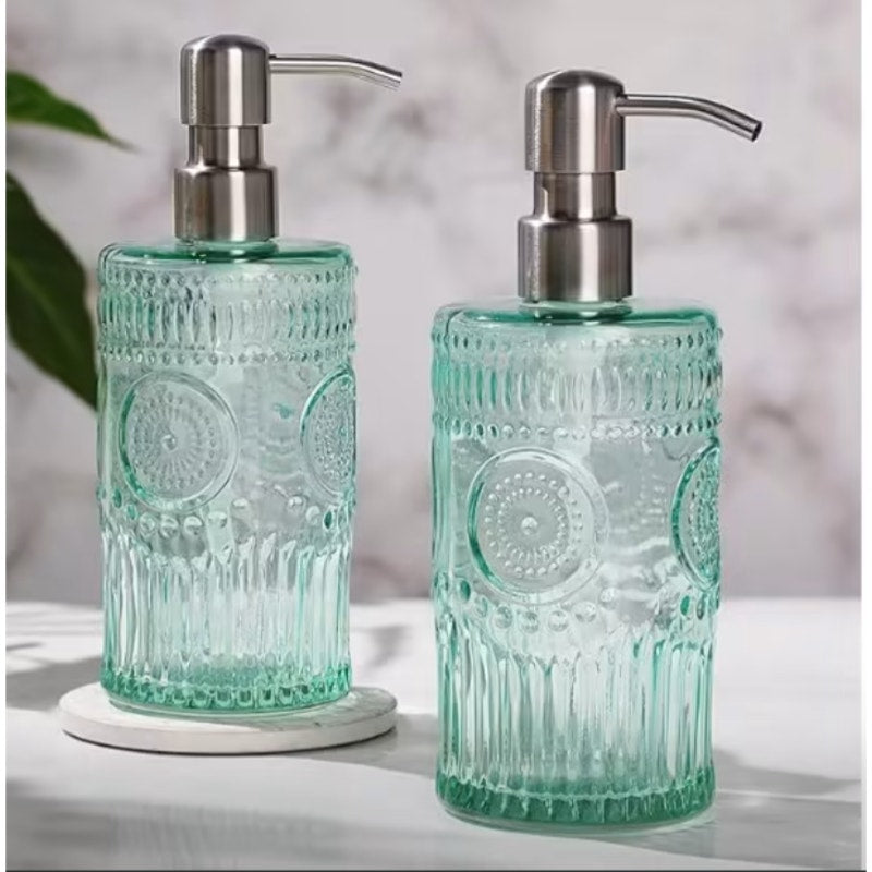 2 Packs 17 Oz Green Hand Soap Dispenser- Refillable Glass Soap Dispenser