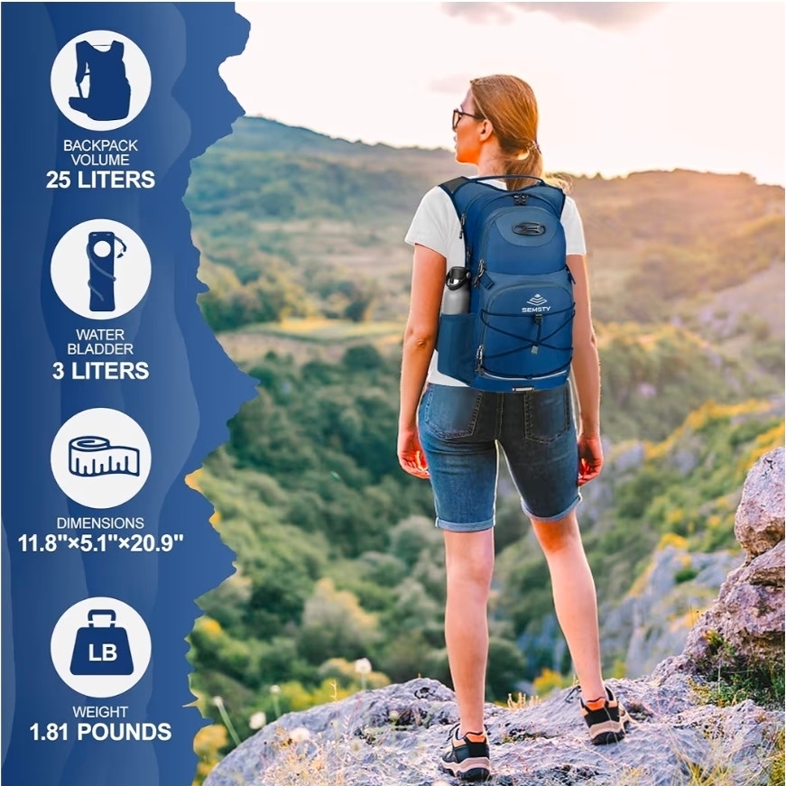 Hydration Backpack 25L, Hiking Backpack with 3L Water Bladder and Rain Cover