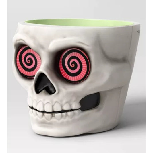 8" Light & Sound Candy Bowl Skull Halloween Decorative White Hyde and EEK!