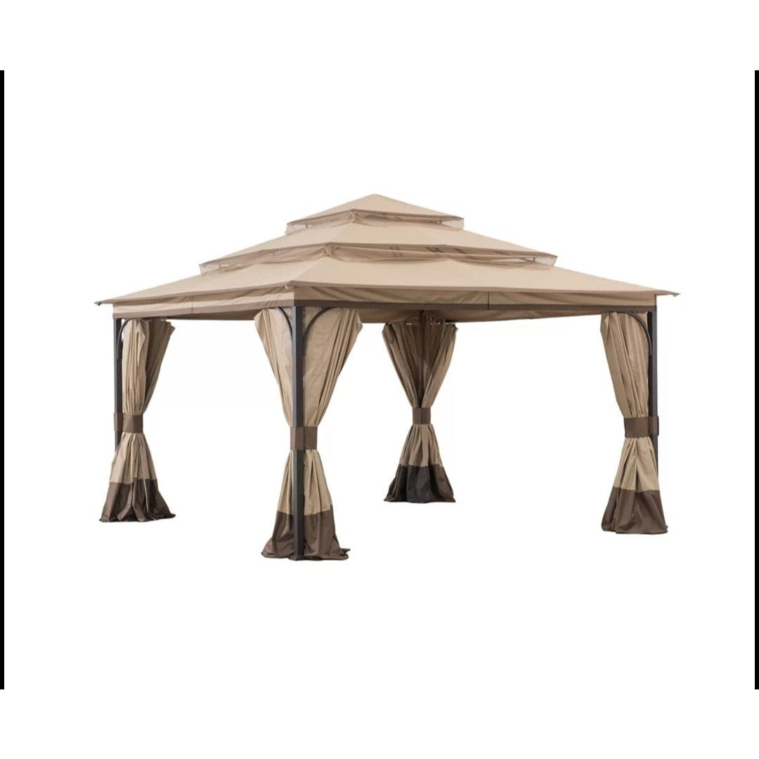 NEW Sunjoy 12 x 12 3-Tier Soft top Gazebo w/ Canopy, Mosquito Netting, & Curtains