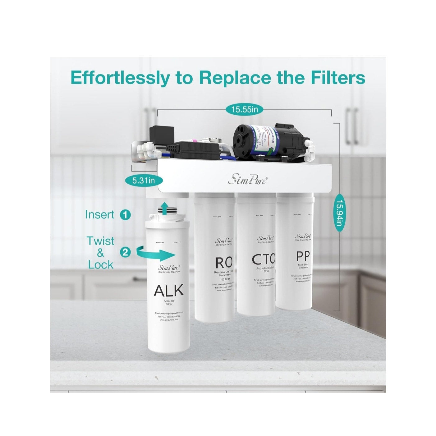 Alkaline Reverse Osmosis 8 Stage Under Sink RO Water Filtration System w/ Tank Build in Pump