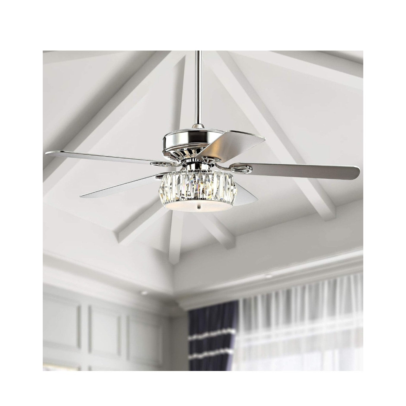 JONATHAN Y JYL9706A Mandy 52" 3-Light Crystal Prism Drum LED Ceiling Fan w/ Remote Chrome