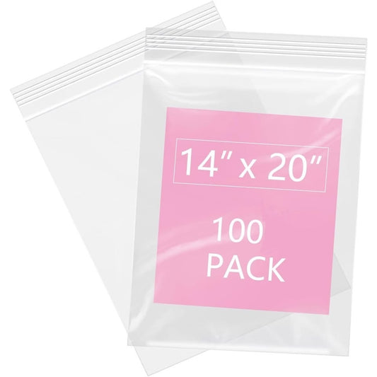 100 Ct 14" x 20" Large Clear Zip Top Bags Reclosable Zipper Plastic Poly Bags