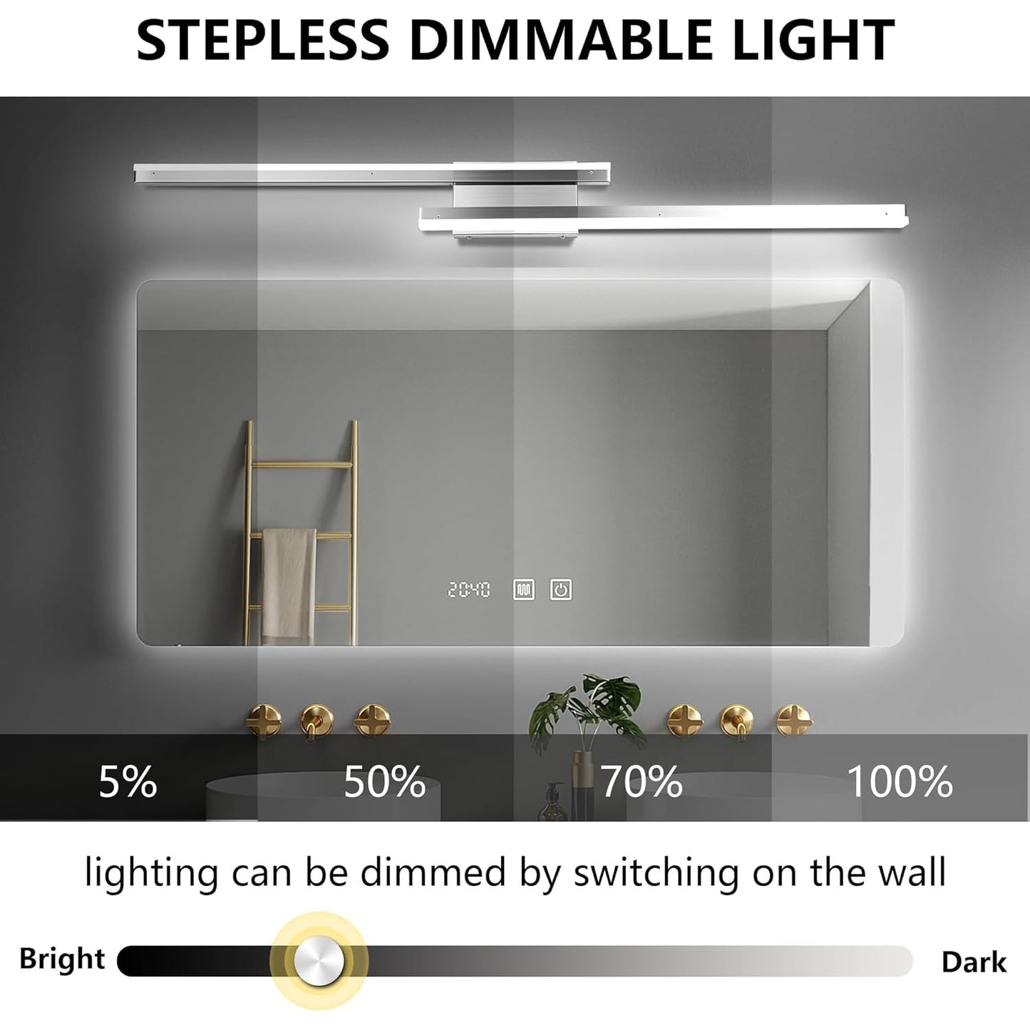 48in Brushed Nickel Vanity Light, Modern LED Bathroom Vanity Lights Fixture